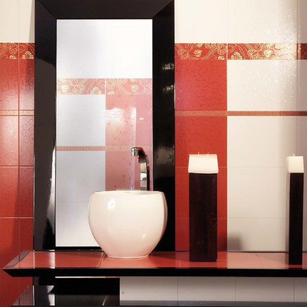 Атрактивни испански плочки за баня в бял/оранжев цвят 
